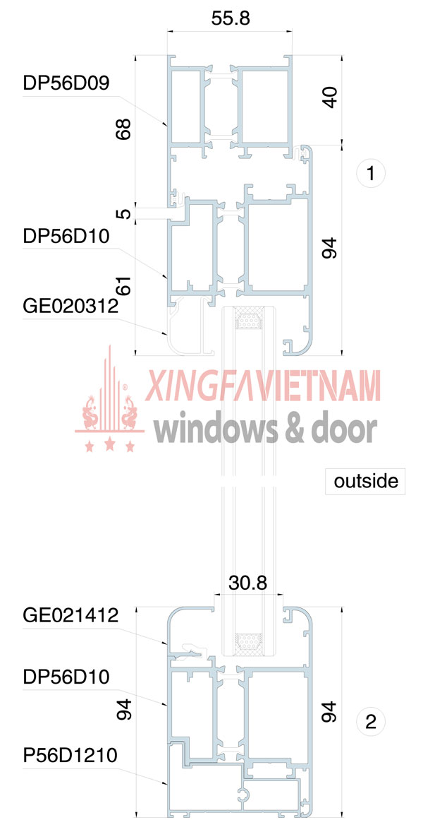 Cửa đi Mở Quay Có Cầu Hệ Dp56d 2