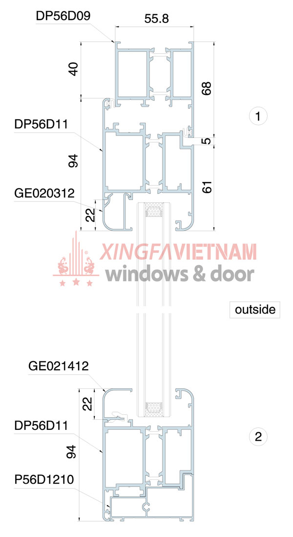 Cửa đi Mở Quay Có Cầu Hệ Dp56d 3