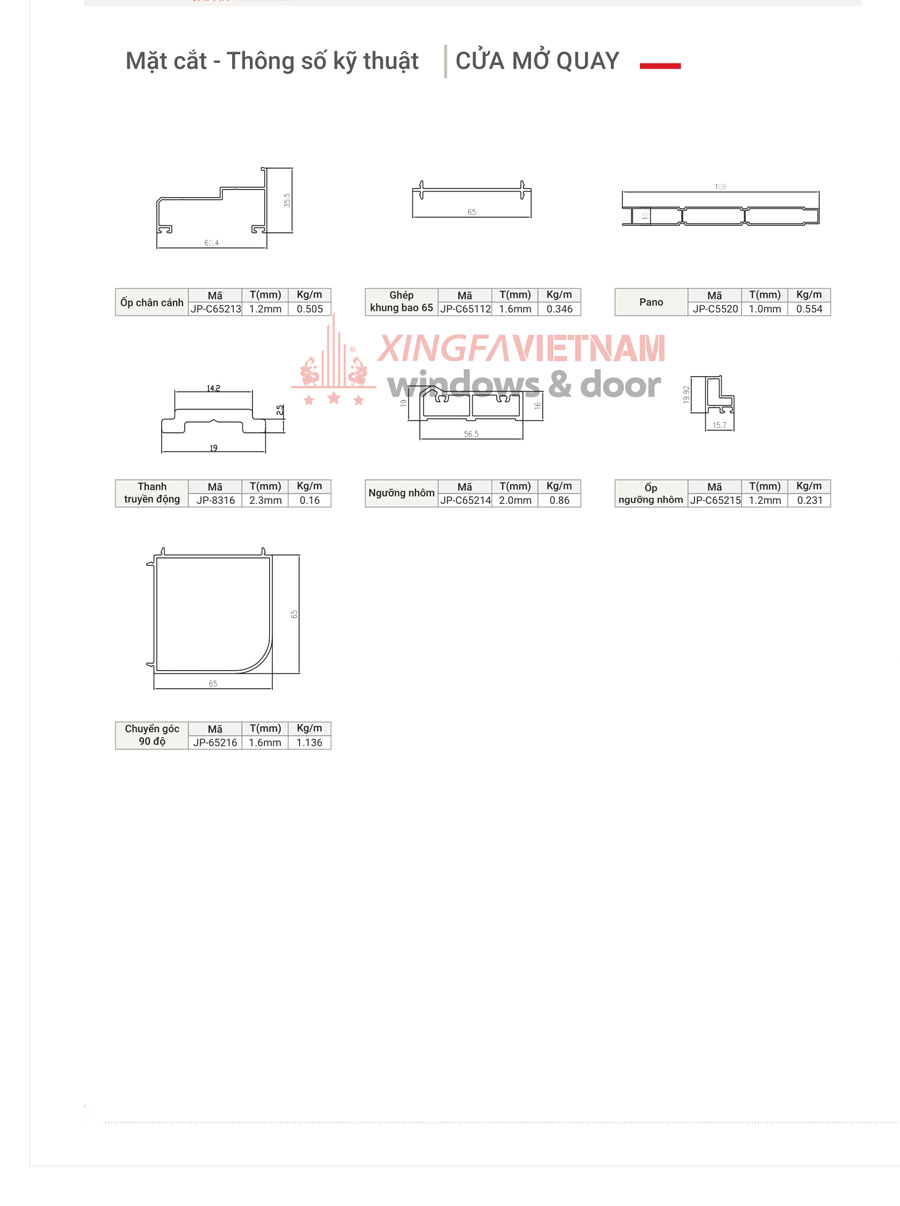 Mat Cat Ban Ve Ky Thuat Cua Di Mo Quay Nhom Xingfa Anodise He 65 Plus 2