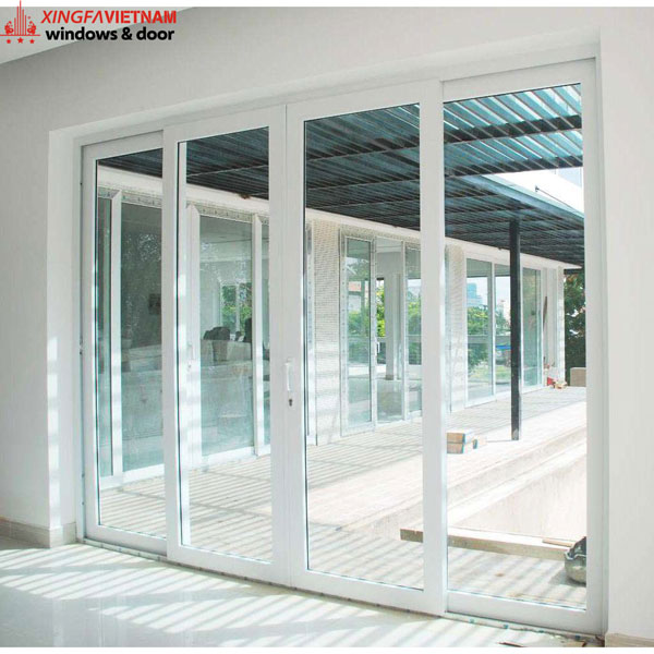 Cửa đi mở trượt 2 cánh nhôm Xingfa màu trắng ngà