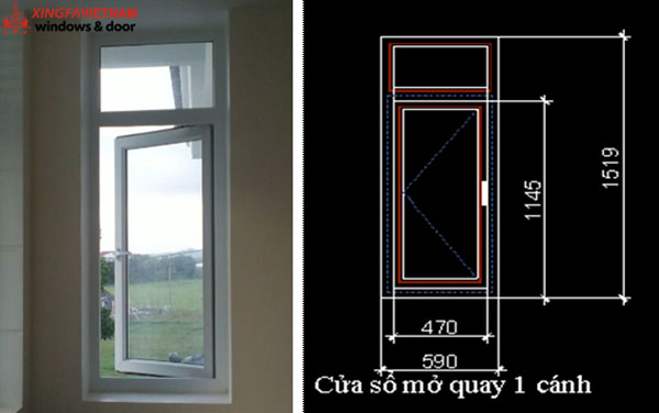 Cửa sổ mở quay nhôm Xingfa Quảng Đông chính hãng màu trắng ngà