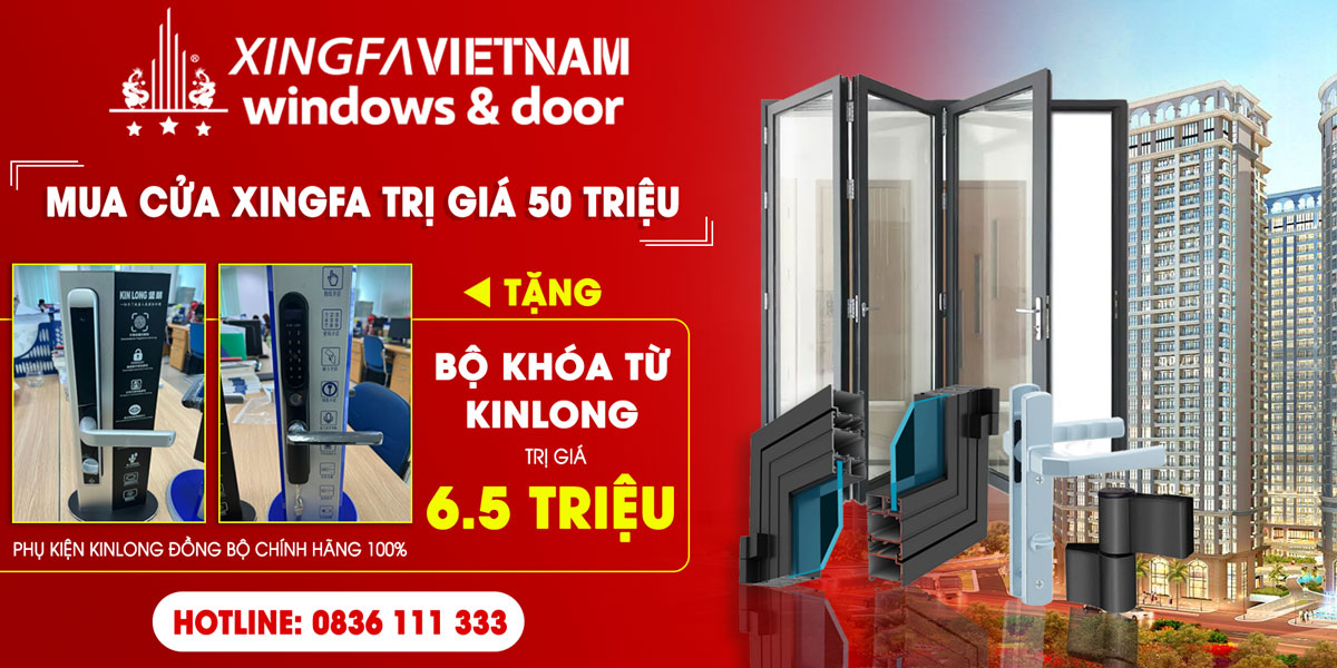 khuyến mãi mua cửa nhôm xingfa tặng bộ khóa từ kinlong