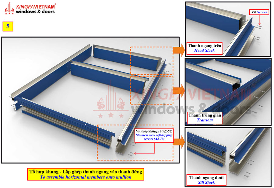 Gia công / Lắp ghép / Bắn keo Hệ thông vách kính Unitized