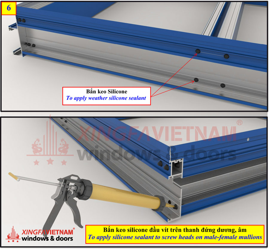 Gia công / Lắp ghép / Bắn keo Hệ thông vách kính Unitized