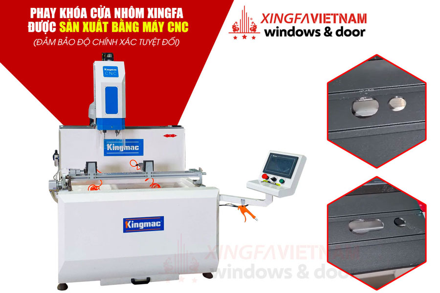 Phay Khóa Cửa Nhôm Xingfa được sản xuất bằng máy CNC