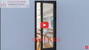 Cửa đi Mở Quay 1 Cánh Nhôm Xingfa Quảng Đông Tem đỏ Màu đen Tuyền Bản Lề 3d 1