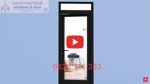 Cửa đi Mở Quay 1 Cánh Nhôm Xingfa Quảng Đông Tem đỏ Màu đen Tuyền Bản Lề 3d