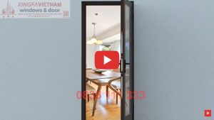 Cửa đi Mở Quay 1 Cánh Nhôm Xingfa Quảng Đông Tem đỏ Màu Nâu Cafe Bản Lề 3d 1