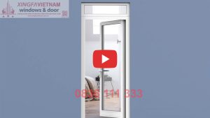 Cửa đi Mở Quay 1 Cánh Nhôm Xingfa Quảng Đông Tem đỏ Màu Trắng Ngà Bản Lề 3d