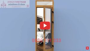 Cửa đi Mở Quay 1 Cánh Nhôm Xingfa Quảng Đông Tem đỏ Màu Vân Gỗ Bản Lề 3d 1
