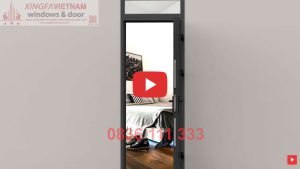 Cửa đi Mở Quay 1 Cánh Nhôm Xingfa Quảng Đông Tem đỏ Màu Xám Ghi Bản Lề 3d 1