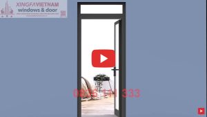 Cửa đi Mở Quay 1 Cánh Nhôm Xingfa Quảng Đông Tem đỏ Màu Xám Ghi Bản Lề 3d