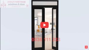 Cửa đi Mở Quay 2 Cánh Nhôm Xingfa Quảng Đông Tem đỏ Màu đen Tuyền Bản Lề 3d 1