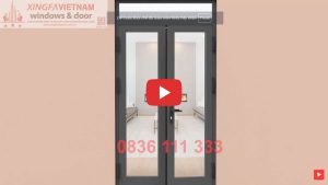 Cửa đi Mở Quay 2 Cánh Nhôm Xingfa Quảng Đông Tem đỏ Màu đen Tuyền Bản Lề 4d