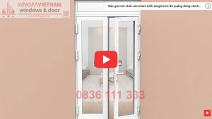 Cửa đi Mở Quay 2 Cánh Nhôm Xingfa Quảng Đông Tem đỏ Màu Trắng Ngà Bản Lề 4d