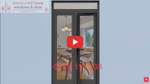 Cửa đi Mở Quay 2 Cánh Nhôm Xingfa Quảng Đông Tem đỏ Màu Xám Ghi Bản Lề 3d 1