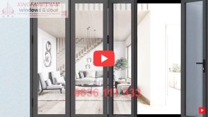 Cửa đi Mở Xếp Gấp 4 Cánh Nhôm Xingfa Quảng Đông Tem đỏ Màu Xám Ghi