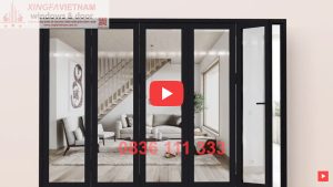 Cửa đi Mở Xếp Gấp 5 Cánh Nhôm Xingfa Quảng Đông Tem đỏ Màu đen Tuyền