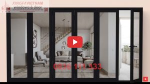 Cửa đi Mở Xếp Gấp 6 Cánh Nhôm Xingfa Quảng Đông Tem đỏ Màu đen Tuyền