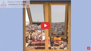 Cửa Sổ Mở Hất 2 Cánh Nhôm Xingfa Quảng Đông Tem đỏ Màu Vân Gỗ