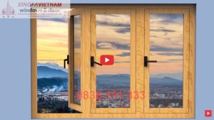 Cửa Sổ Mở Quay 3 Cánh Nhôm Xingfa Quảng Đông Tem đỏ Màu Vân Gỗ