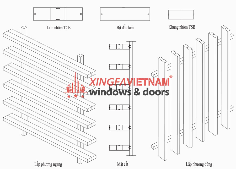 Mặt Cắt Kĩ Thuật Lam Nhôm Chắn Nắng Hộp Ghép Mặt Cắt Kĩ Thuật Lam Nhôm Chắn Nắng Hộp Ghép