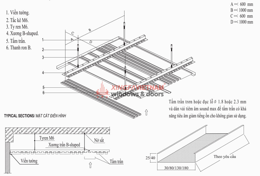 Mặt Cắt Kĩ Thuật Trần Nhôm B Shaped