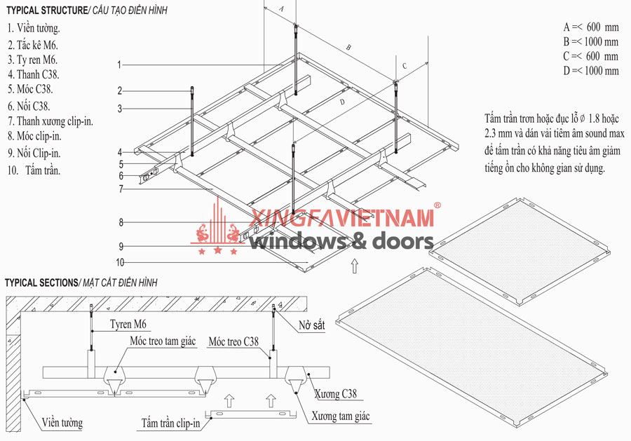 Mặt Cắt Kĩ Thuật Trần Nhôm Chim Clip In Mặt Cắt Kĩ Thuật Trần Nhôm Chim Clip In