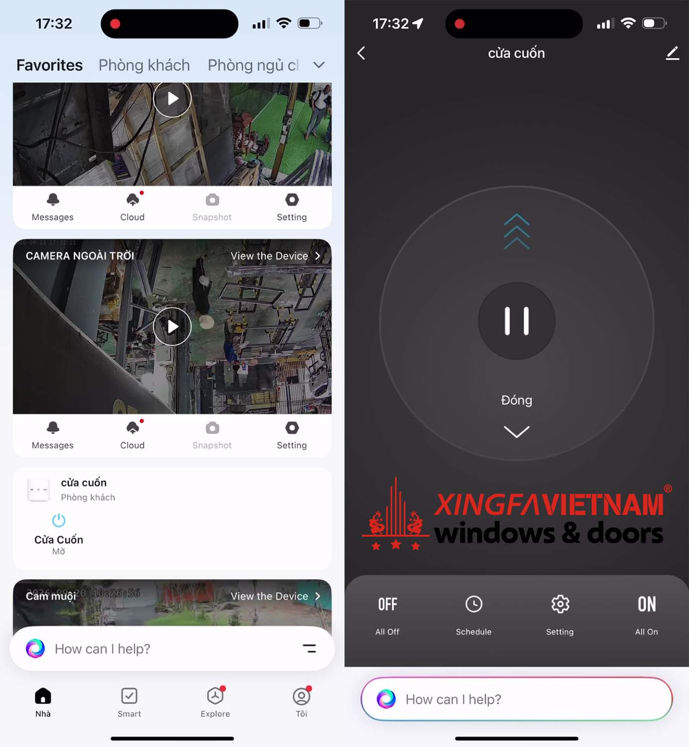 Giao diện App Tuya điều khiển cửa cuốn